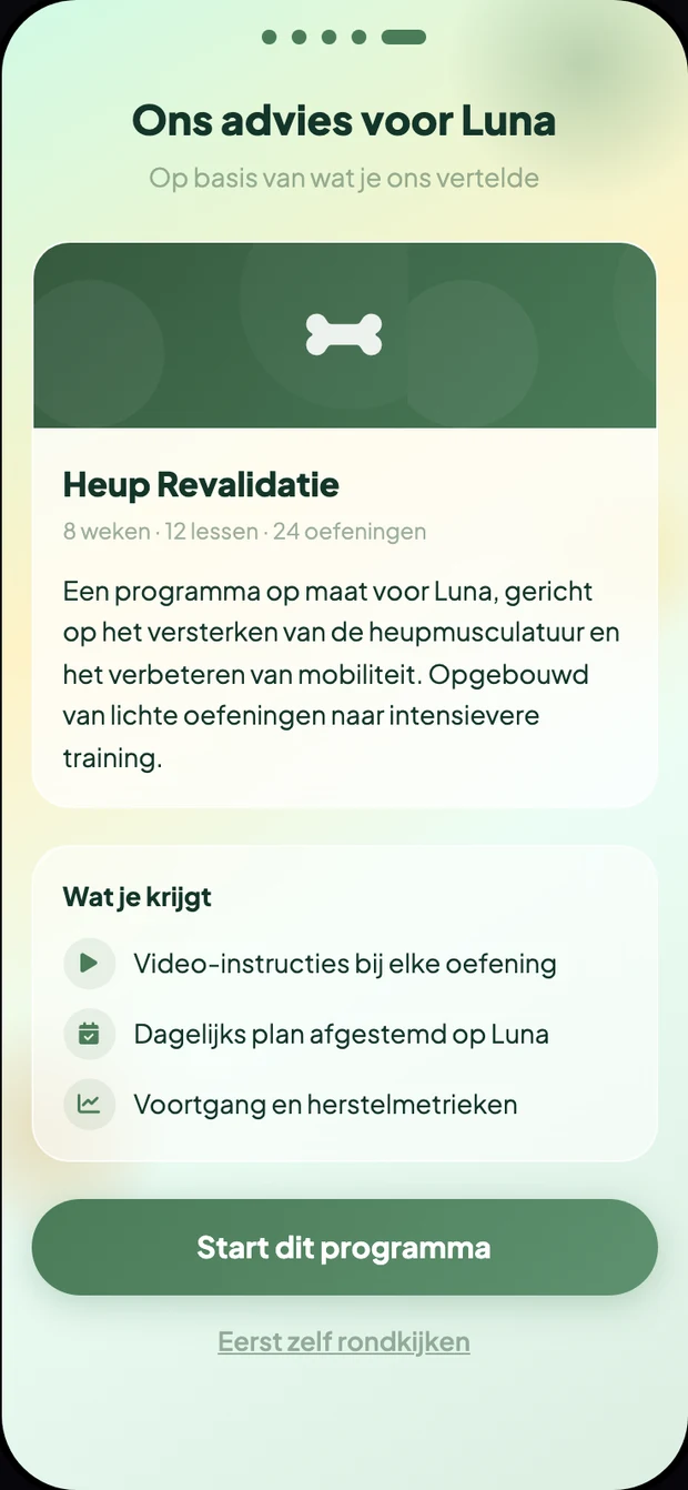 Vet Fysio onboarding: persoonlijk plan op maat
