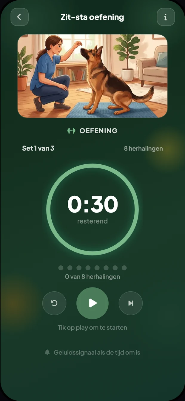 Vet Fysio oefensessie: oefening met sets en herhalingen