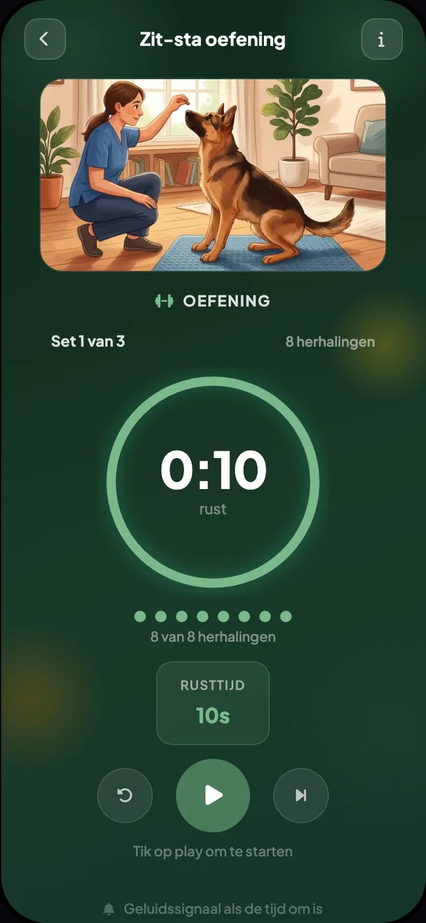 Vet Fysio oefensessie: rusttijd tussen de sets